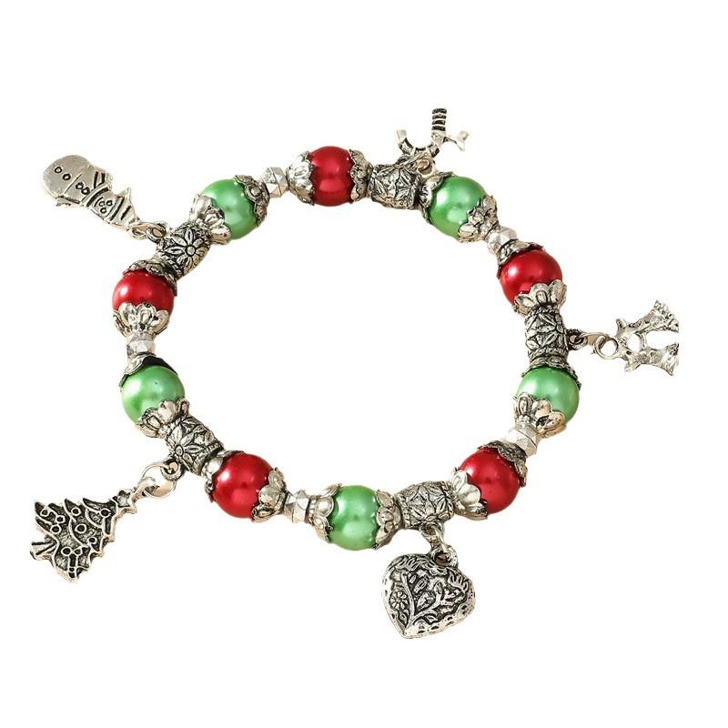 2025 2026 handmade Christmas tree beaded Tibetan silver bracelet retro cute snowman metal bracelet hand jewelry wholesale