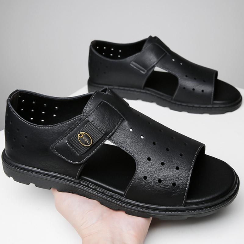 Fashion Genuine Leather Men Roman Sandals Luxury Open Toe Flat Casual Shoes Male Comfor Soft Beach Shoes Fashion Designer Men Sandalias