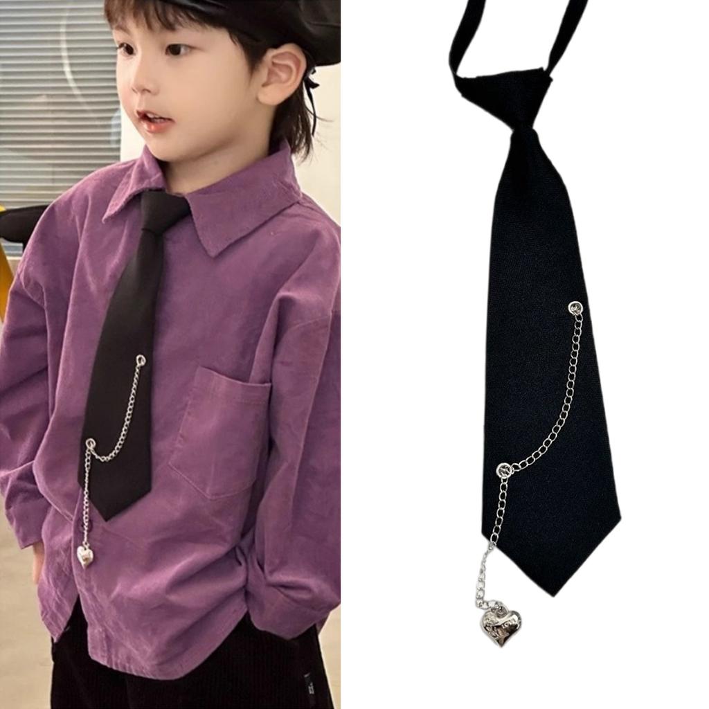 Kids Adjustable Neck Chain Tie With 3D Heart Design And Accent Stylish Accessory For Prom Casual Event