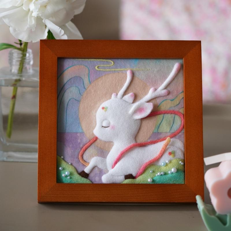 DIY  Felt Bunny Frame Kit - Creative Birthday Gift Handmade Craft Decor Cute Cartoon Rabbit Statue Wool Creative Gift & Healing Home Decor Craft Set