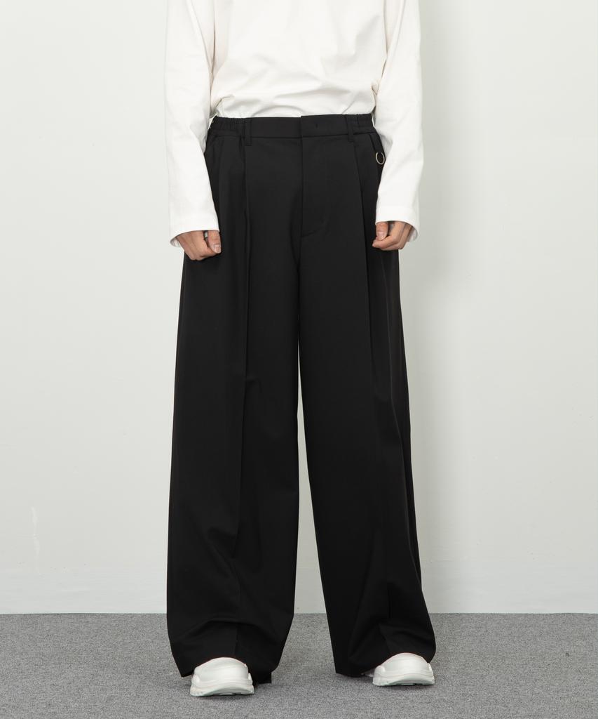 RAW TO RAW Mrp039B Lycra 2-Tuck Long Wide Pants (Deep Black)