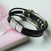 Lucky Eye Turkish for Evil Eye Bracelets For Men Women Punk Style Flower Handmade Jewelry Multilayer Black Leather Bangl