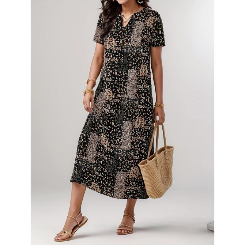 

Платье в стиле ретро с короткими рукавами и цветочным принтом для весенне-летней женской одежды XXL