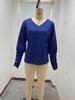 2024 Autumn Fashion Women's V-Neck Long Sleeve Button-Down Solid Color Top