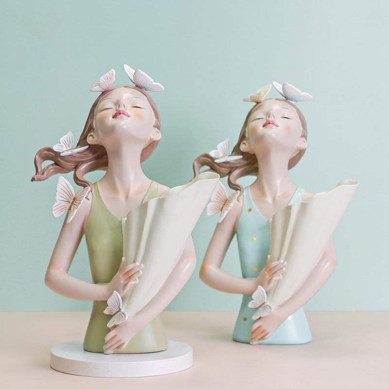 Kreatywna Moda Nordycka Dziewczynka z Motylem Bukiet Żywica Doniczka Wazon Suszone Kwiaty Lekki Luksus Miękka Dekoracja Ornament