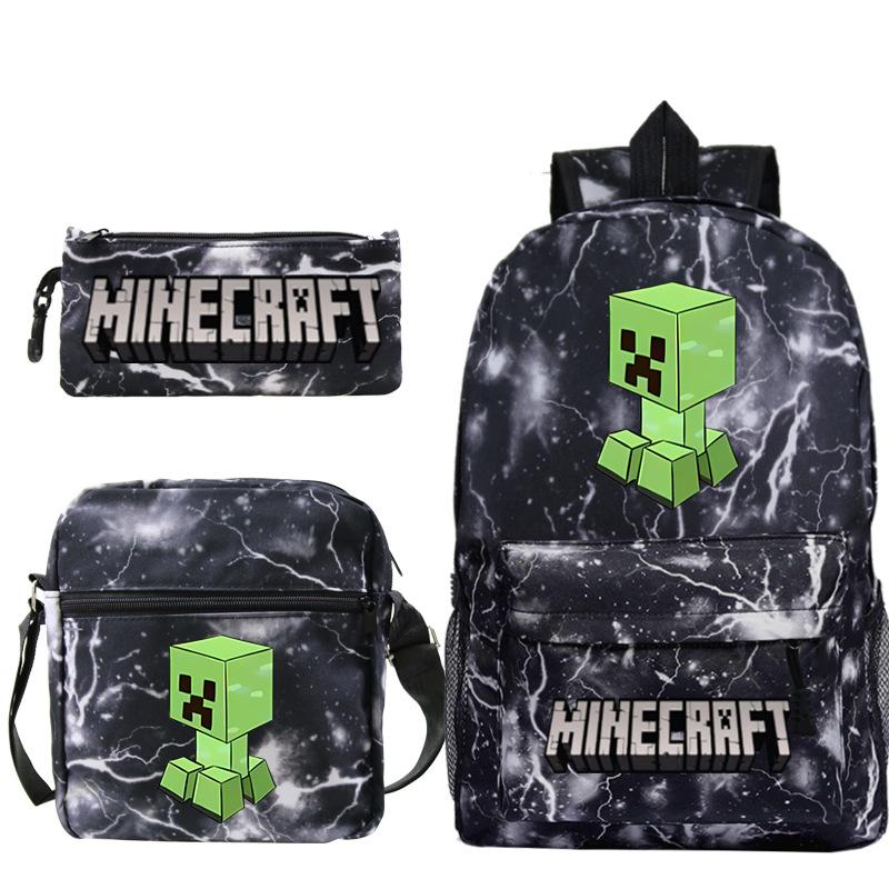 Game Minecraft Printed Children'S School Bag Oblique Span Bag Stationery Pencil Bag Student Backpack Set
