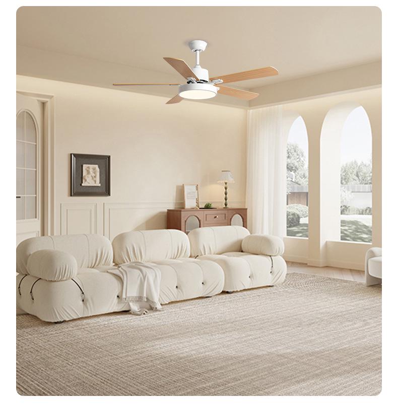 Remote-Control Ceiling Fan Light with Variable Frequency Wooden Blades for Living, Dining, and Bedroom