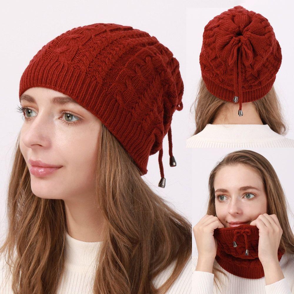 Vintage Thick Knit Beanies Cap Hat Ear Protect Soft Knitted Cap Hat Dual-purpose Women Head Wrap Outdoor Activities