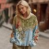 Hanorac patchwork cu imprimeu floral pentru femei, supradimensionat, vintage, pulover, toamnă, casual, mânecă lungă, ținută cu glugă