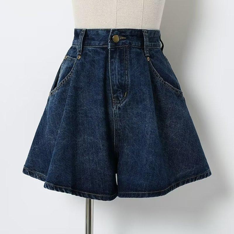 Pantalones cortos vaqueros vintage de talla grande para mujer, ligeros, de corte holgado, adelgazantes, de cintura alta, pierna recta, pierna ancha