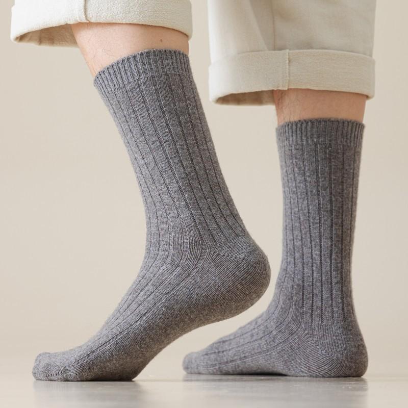 Double Needle Vintage Color Wool Socks Season Socks Men'S Medium Socks Thickened Warm And Sweat-Absorbing Men'S Stack Socks