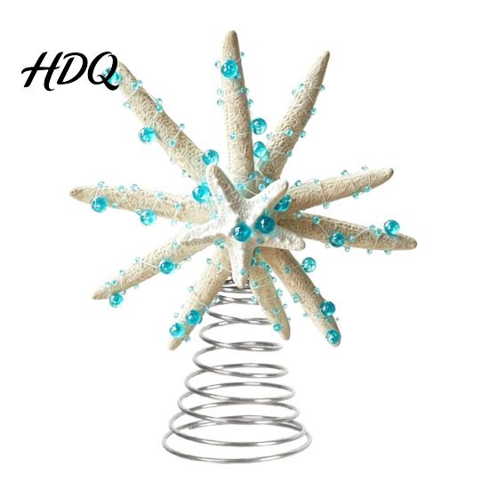 Coastal Holiday Tree Decorations Beach Starfish Christmas Topper 6 Inch Nautical Treetop Topper Ornament Ocean Style Decoration for Xmas Party Home
