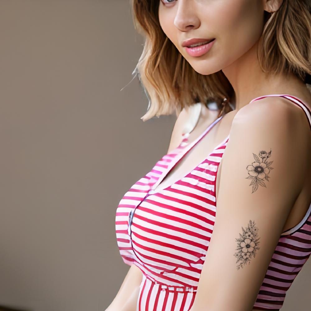 9pcs Temporary Tattoo Waterproof Long-lasting Body Stickers Floral Design Artistic Flowers Floral Illustration For Back Thighs