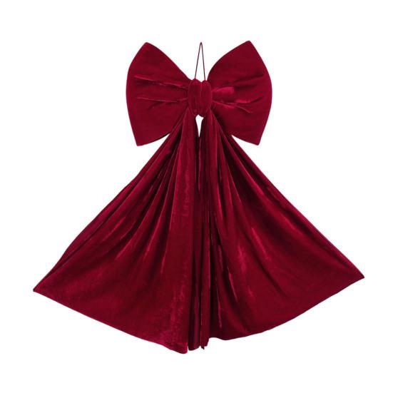 

Christmas Bow Tree Topper Ornament Burgundy Velvet Wreath Bows Christmas Hanging Ribbon Gift Bows for Holiday Home Wall Outdoor Party Decoration S