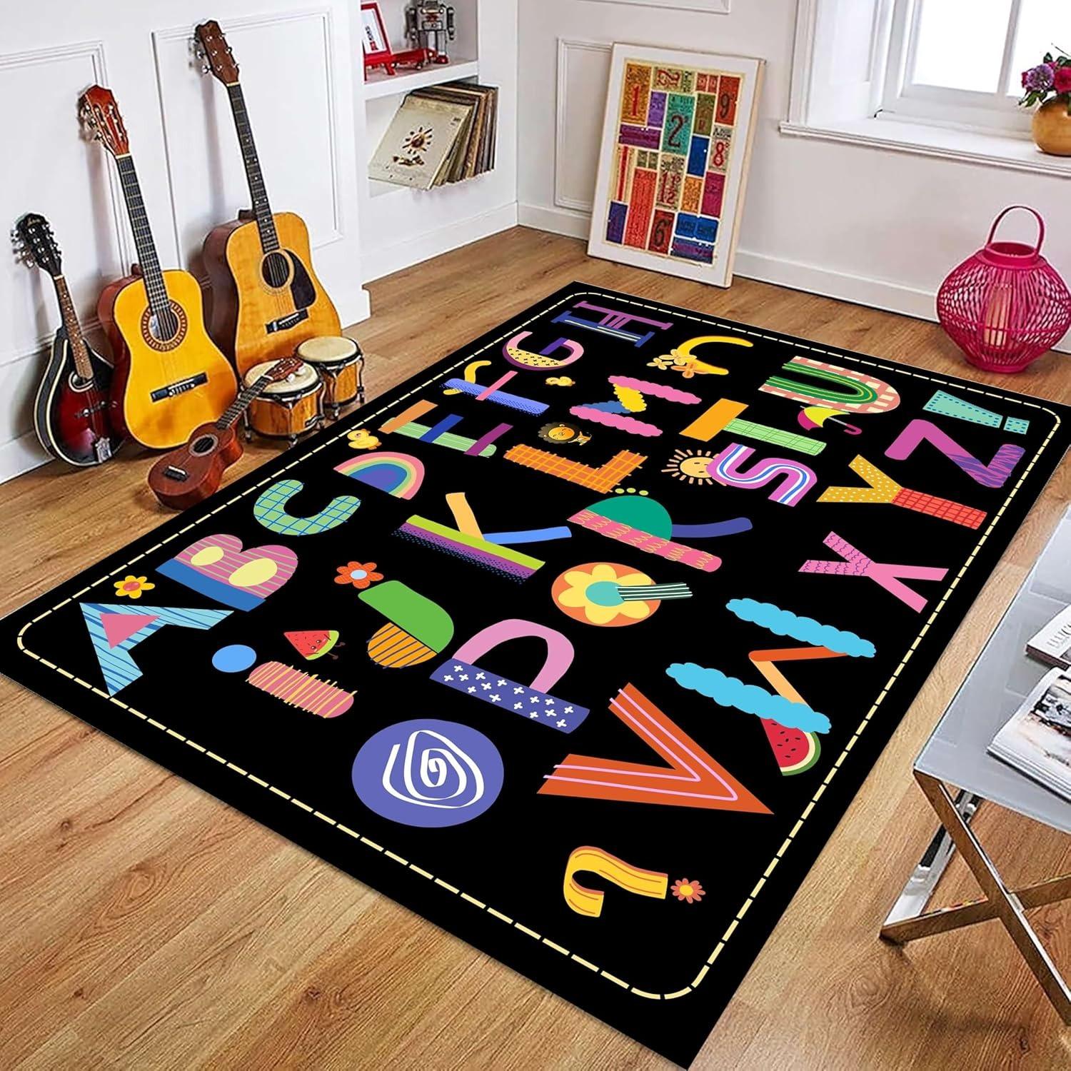 ABC Rug for Classroom Colorful Letter Animal Children s Learning Rug Non-Slip Washable Carpet for Education Learning Area Rug 40cm x 60cm