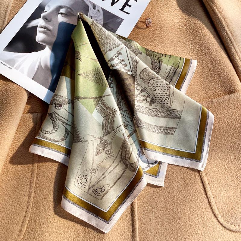 Spring new silk mulberry silk green saddle printed plain crepe satin silk scarf women's gift silk scarf
