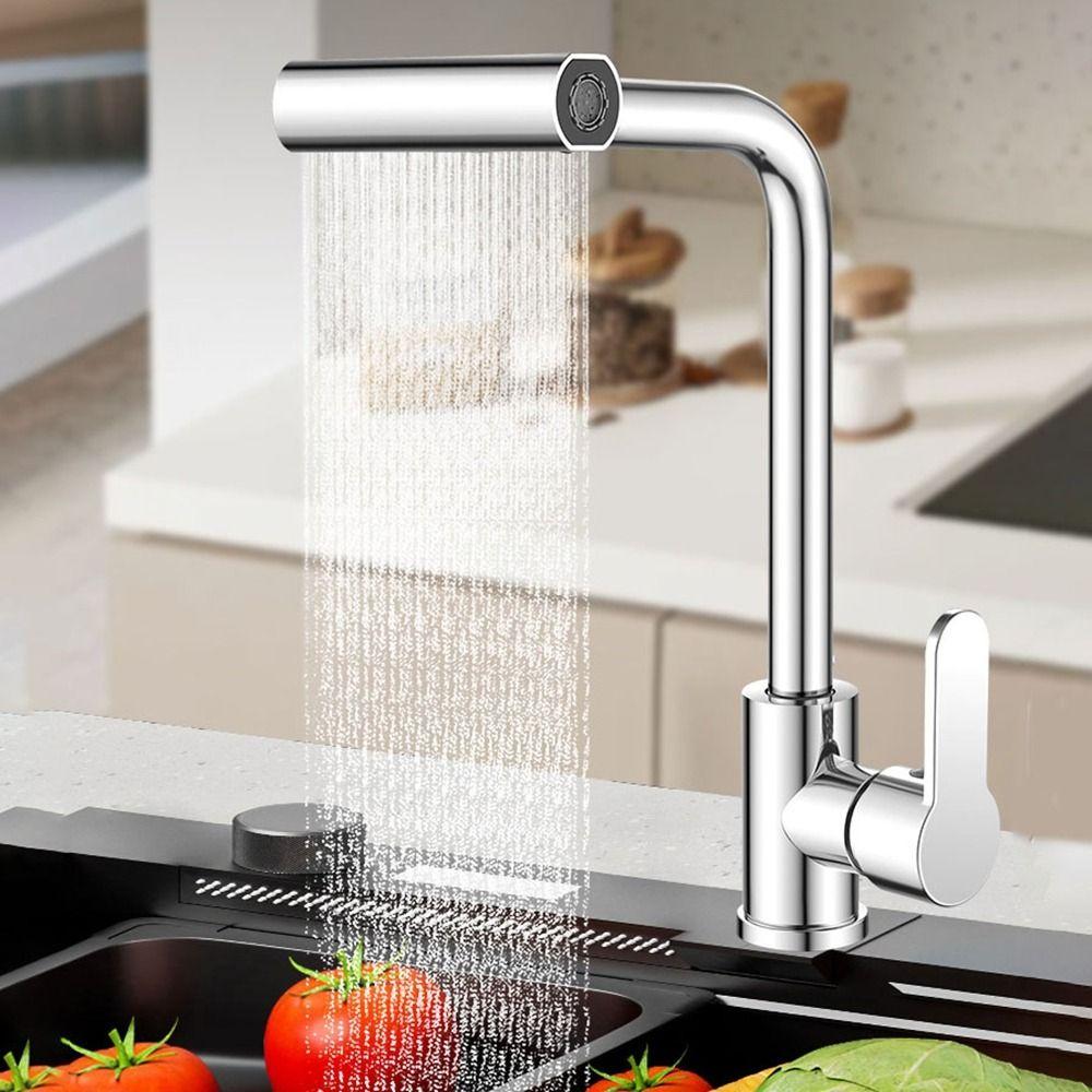 360°Rotating 4 Modes Waterfall Faucet Hot Cold Single Hole Sink Splash-proof Faucet  Deck Mounted