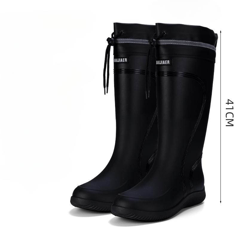 Fashion Men's Rain Boots Waterproof Mid Calf Boots Non-slip Rainproof Work Boots Outdoor Water Shoes Soft Drawstring Rubber Boot Botas