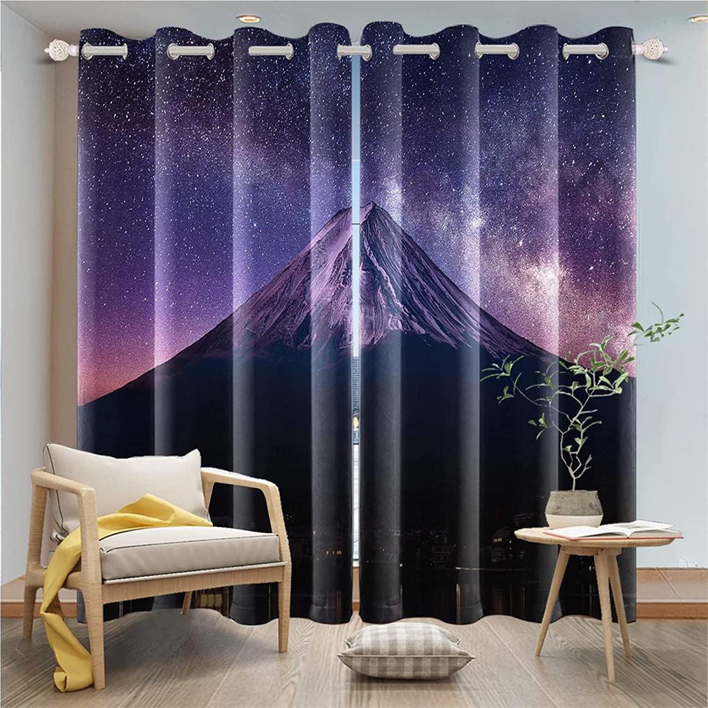 Mount Fuji pattern 3D digital printed curtain living room decorated with two panels of 90 g polyester fiber curtain fabric