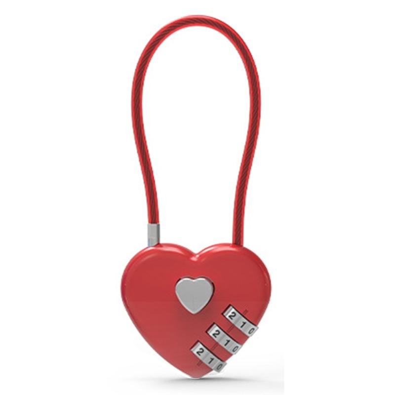 Zinc Alloy Wire Rope Password Lock Mini Love Heart Shape Password Padlock Travel Luggage Package Password Lock