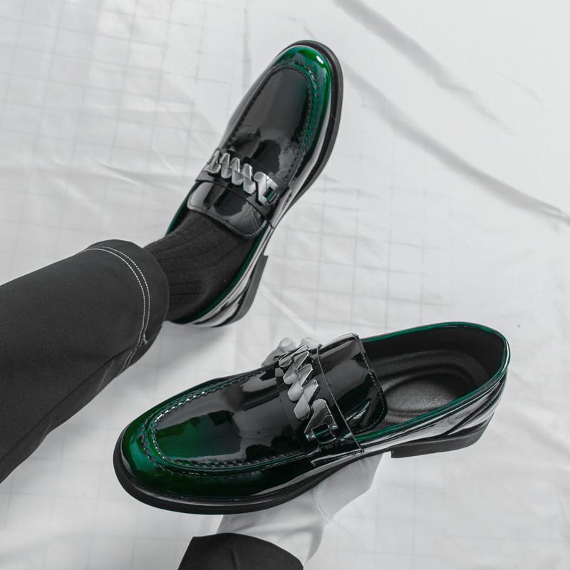 Fashion Spring Men's Breathable Pointed Block Shoes Luxury Brand Men's Patent Leather Comfortable Banquet Business Casual Leather Shoes