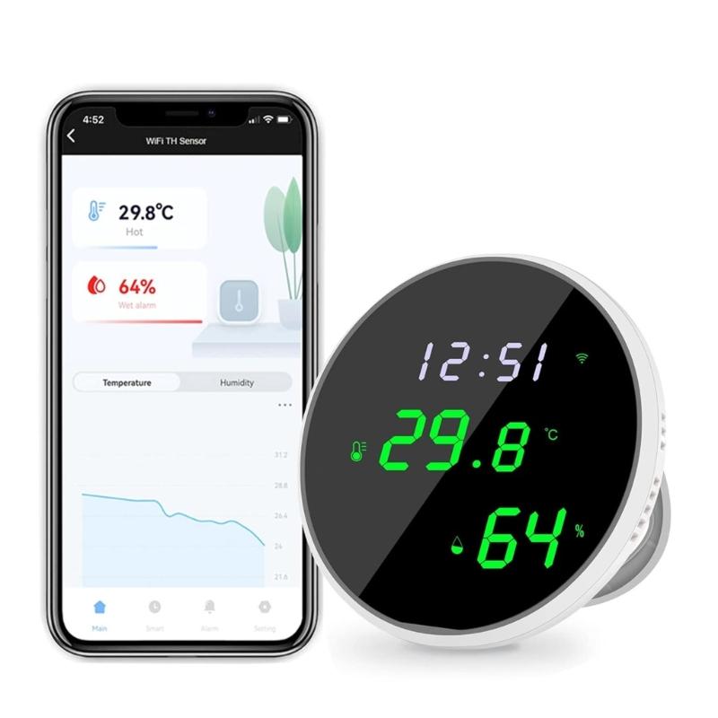 Temperature Humidity Sensor Real Time Monitoring Wireless Indoor Climate Monitor with LED Backlit Display for Home