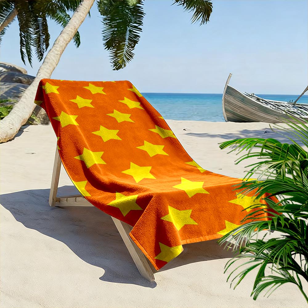 Yellow Stars Pattern on Orange Background Beach towel quick-drying for travel outdoor sports jogging beach and swimming