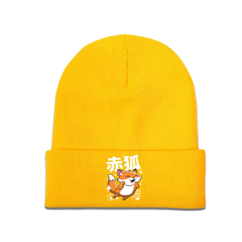 Kawaii Fox Knitted Hat Women's Unisex's Beanie Winter Hat  Warm Melon Cap