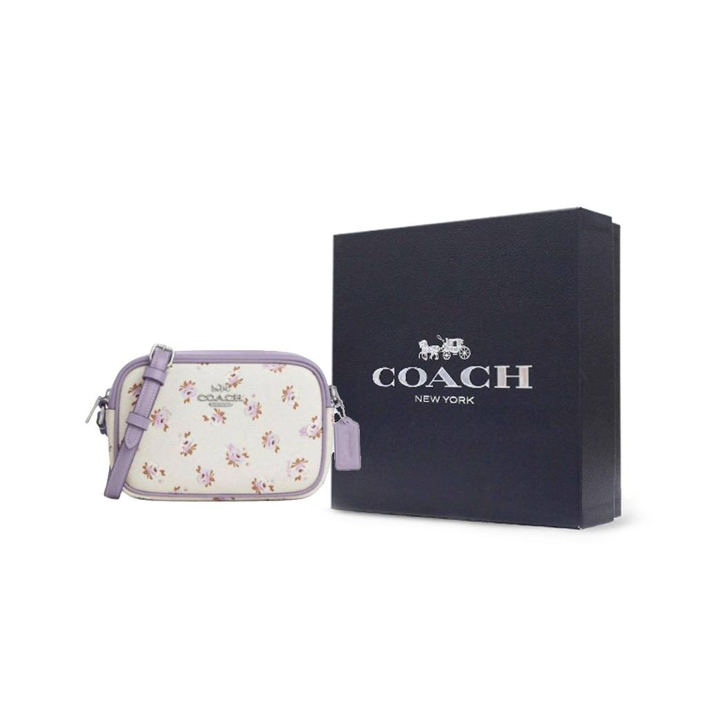 Coach Jamie 20 Floral Print Logo Coated Canvas Camera Bag Women Shoulder Bag Beige Purple CBA70-SVCAH