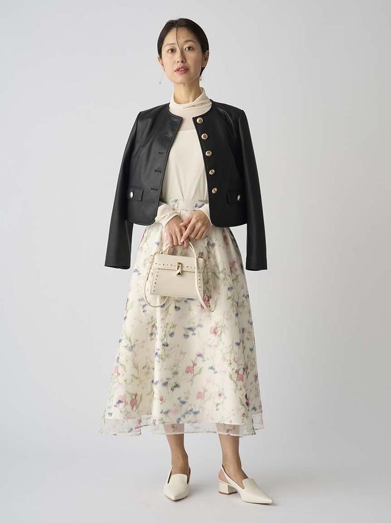 Layered Flower Print Skirt CWFS251054OWHT38