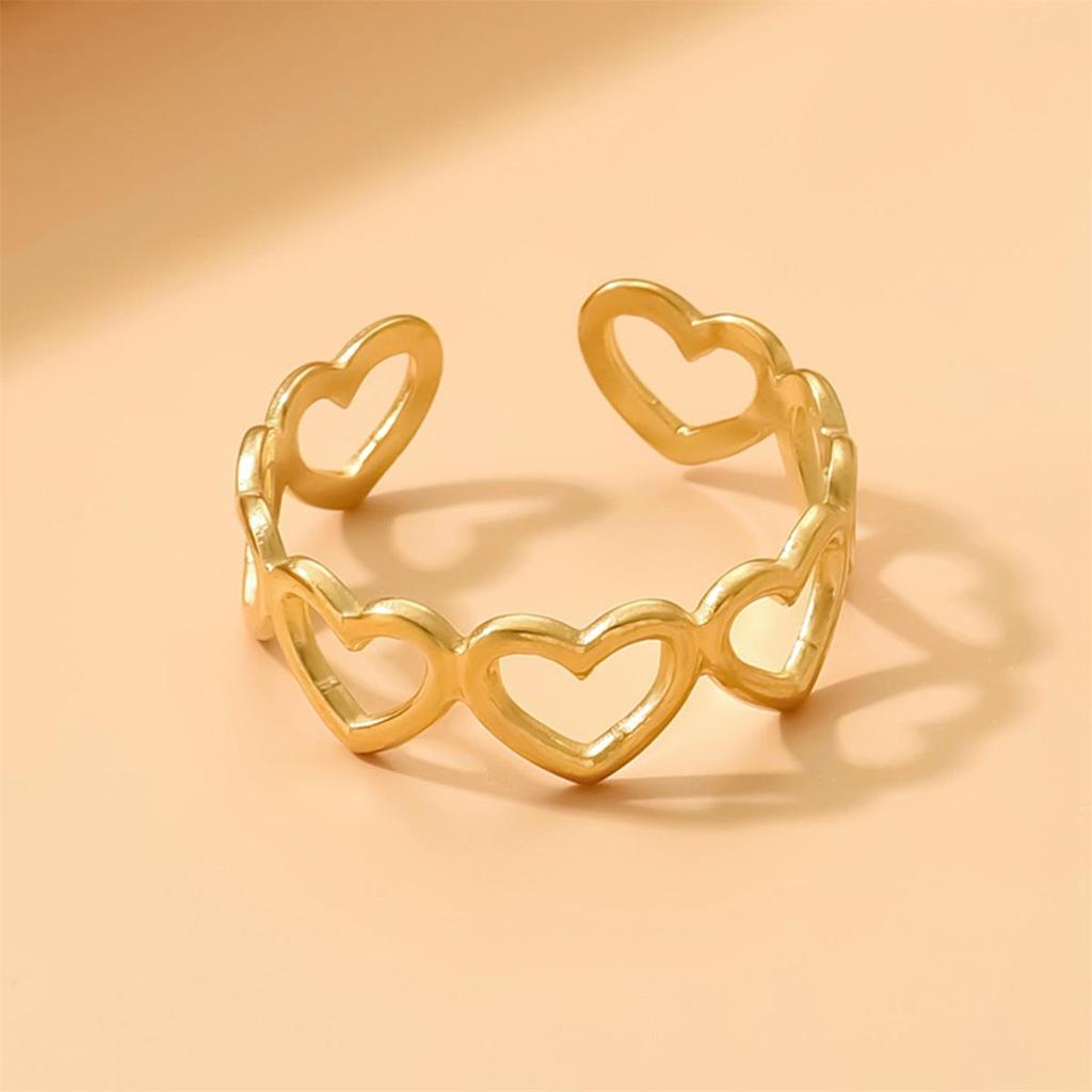 Adjustable Gold Plated Stainless Steel Heart Ring