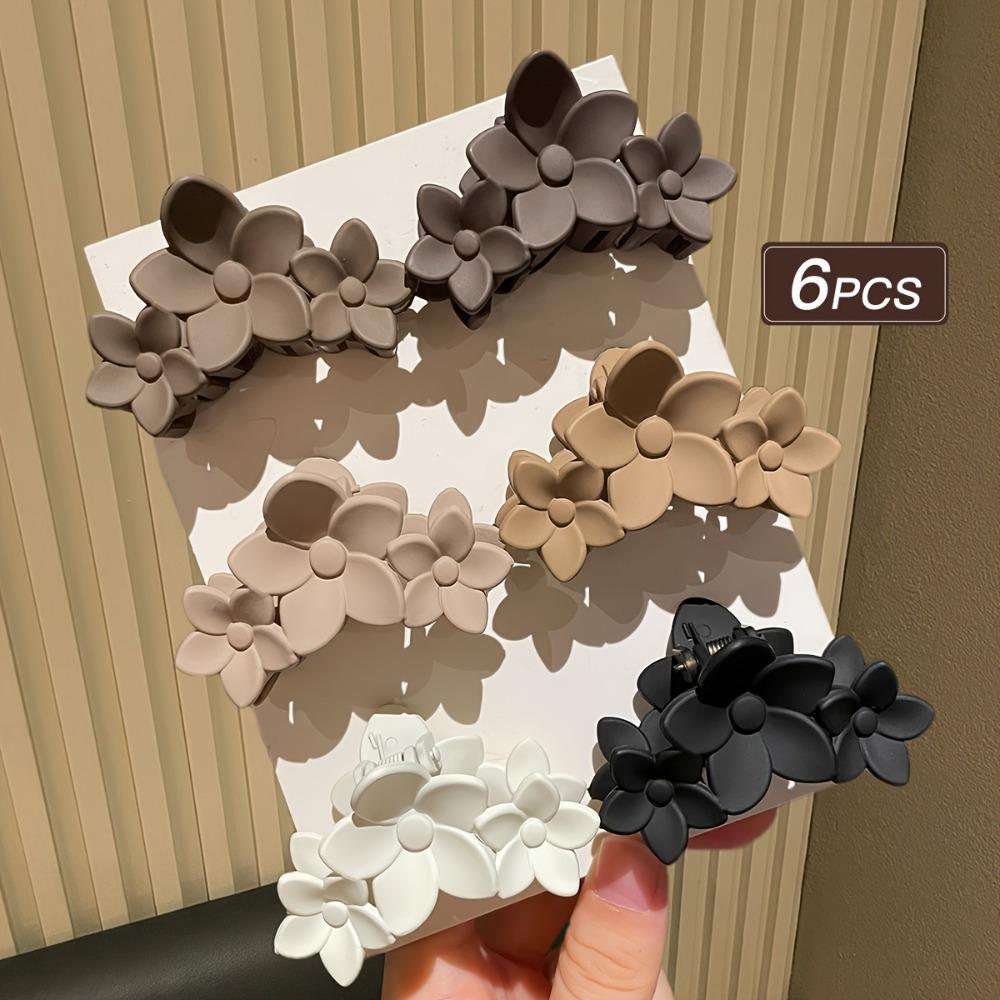 6PCS/set Women's Multicolor Simple Versatile Medium Flower Shark Clip, Daily Use, Fashion Hair Accessories Gift