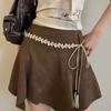 Lanț de talie stil folk retro boem, versiune coreeană pentru femei, pentru rochie, cu curea de înaltă calitate și șnur alb pentru talie