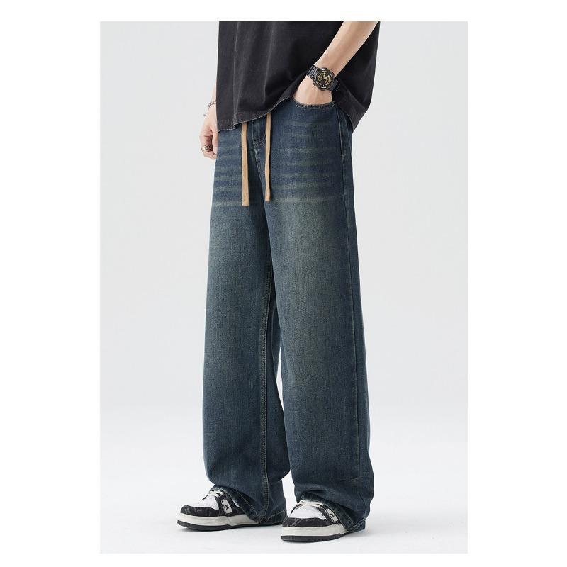 

Tennis Jeans Summer Loose Straight Stretch Wide-leg Rubber Waist Jeans M