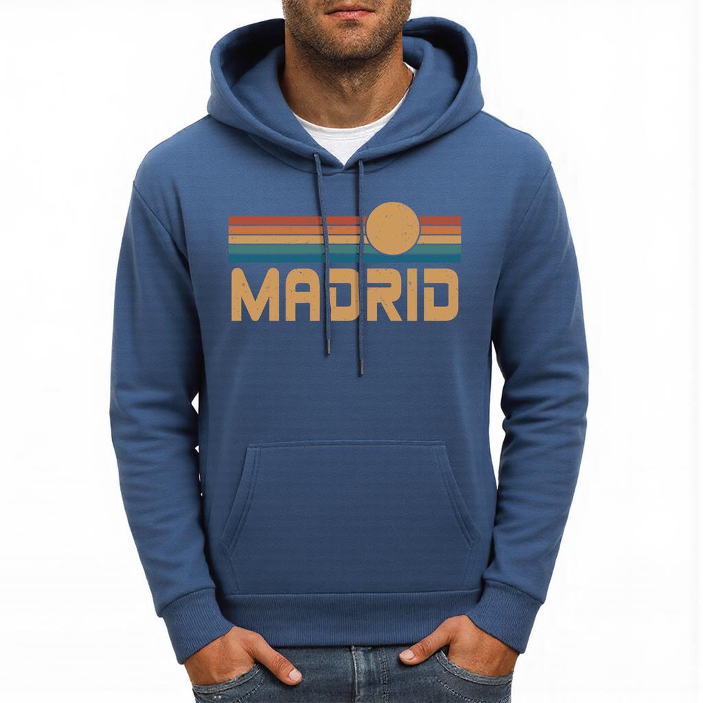 Madrid Spain Colorful Stripes Print Men Hoodie Autumn Casual Hoody Fleece Comfortable Hoodies Loose Multicolor Pullovers