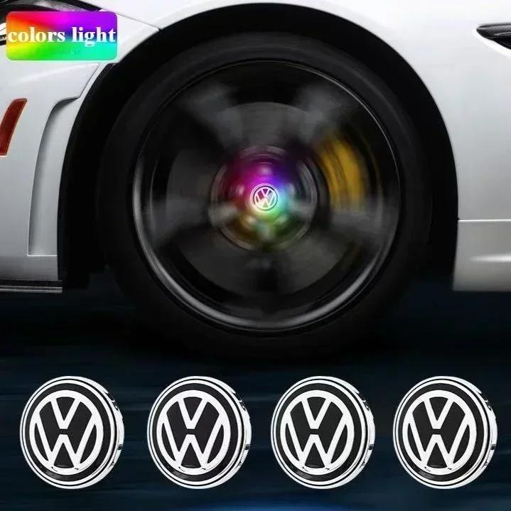VW New VW 4pcs Hub Led Lights Cap Car Floating Illumination Wheel Center Covers Caps For Volkswagen golf4/6/7 toutan passat ti