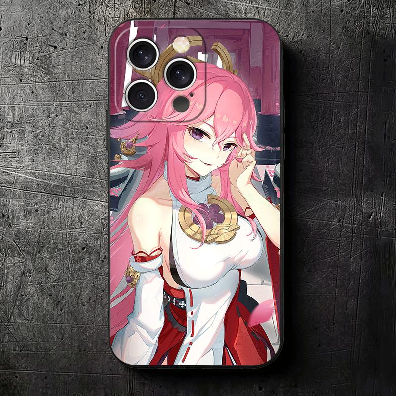 Genshin Impact Yae Miko Soft Phone Case for iPhone 16 16E 17 Air 15 Pro Max 14 Plus 13 Mini 11 12 7 Black Cover Back Shell