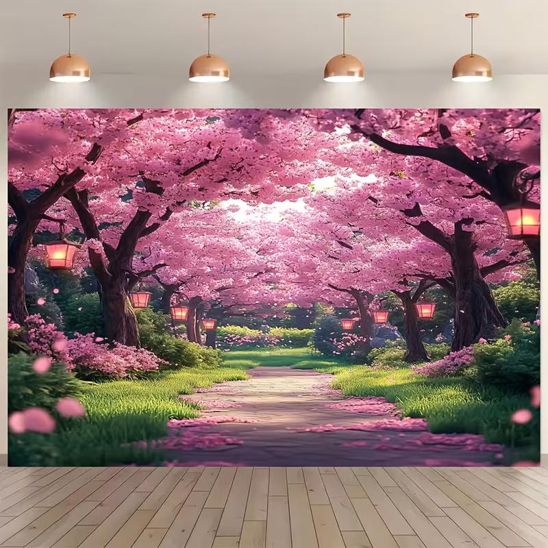 2D Japanese Cherry Blossom Path Background Cloth Photo Booth Prop
