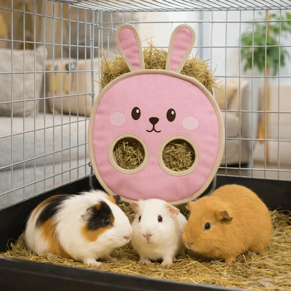 Practical Suspended Type Rabbit Hay Bag Bunny Shaped Cartoon Hamster Feeding Bag Chew-Proof Hay Hanging Pouch Small Pets