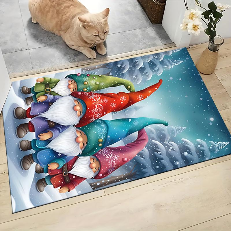 1Pc Christmas Gnome Parade Carpet Rug Soft Washable Antislip Home Living Room Sofa Mats Personalized Christmas Rug