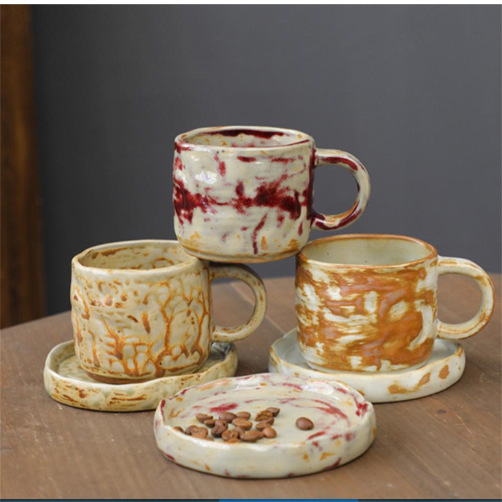 1X Japanese Style Creative Retro Ceramic Coffee Cup Mugs Saucer Set Tea Coarse Coffee Milk Cups Mug