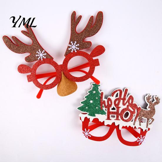 Christmas Party Costume Decorations Glasses Photo Booth Props, Felt Reindeer Santa Snowman Eyeglasses for Holiday Funny Elk Snowflakes Spectacles