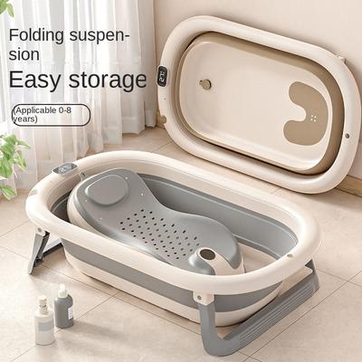 Babybadewanne mit Anti-Rutsch-Linien, faltbar, platzsparend, für liegende und sitzende Babys mit Sitzstützkissen, Ständer, faltbare Bäder