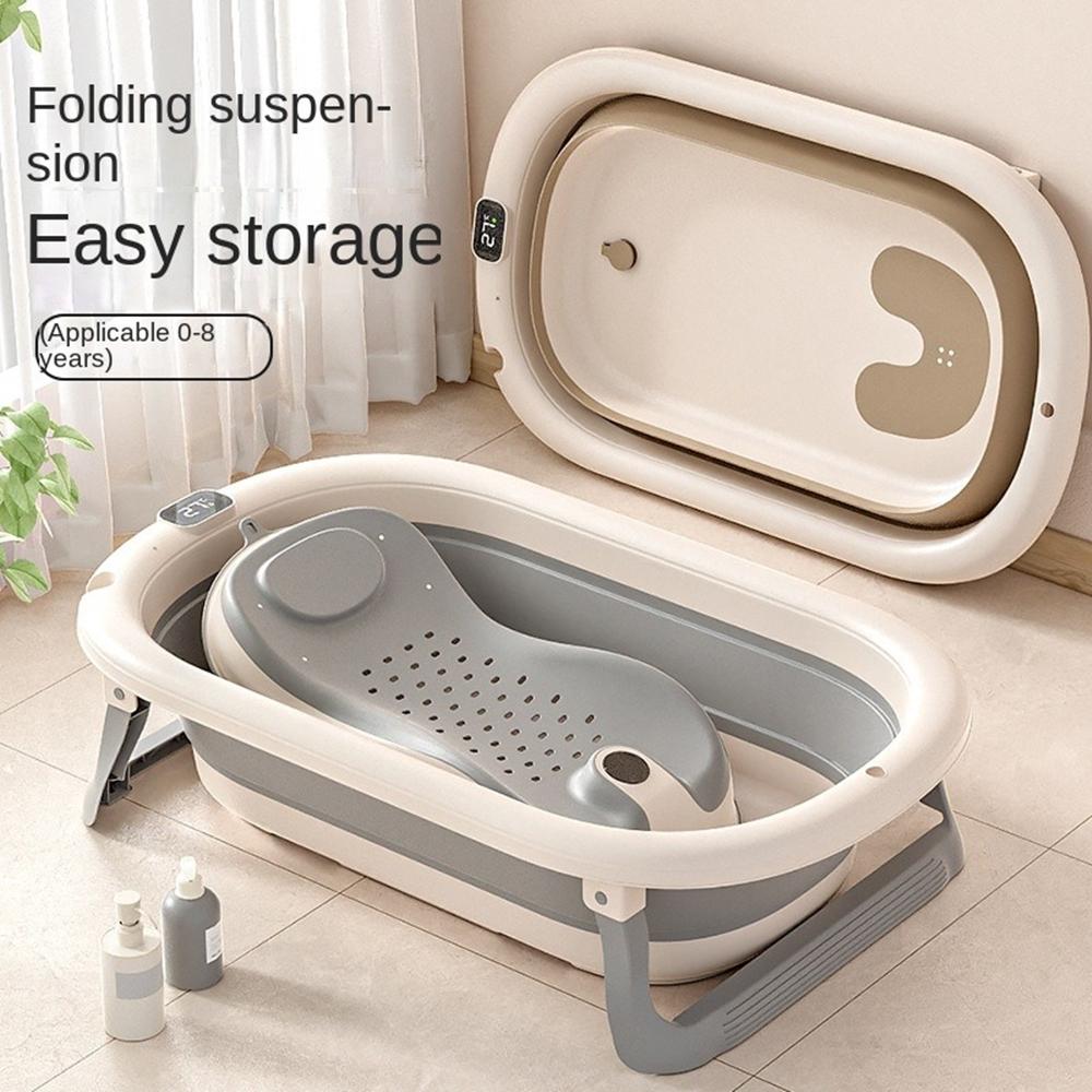 Babybadewanne mit Anti-Rutsch-Linien, faltbar, platzsparend, für liegende und sitzende Babys mit Sitzstützkissen, Ständer, faltbare Bäder