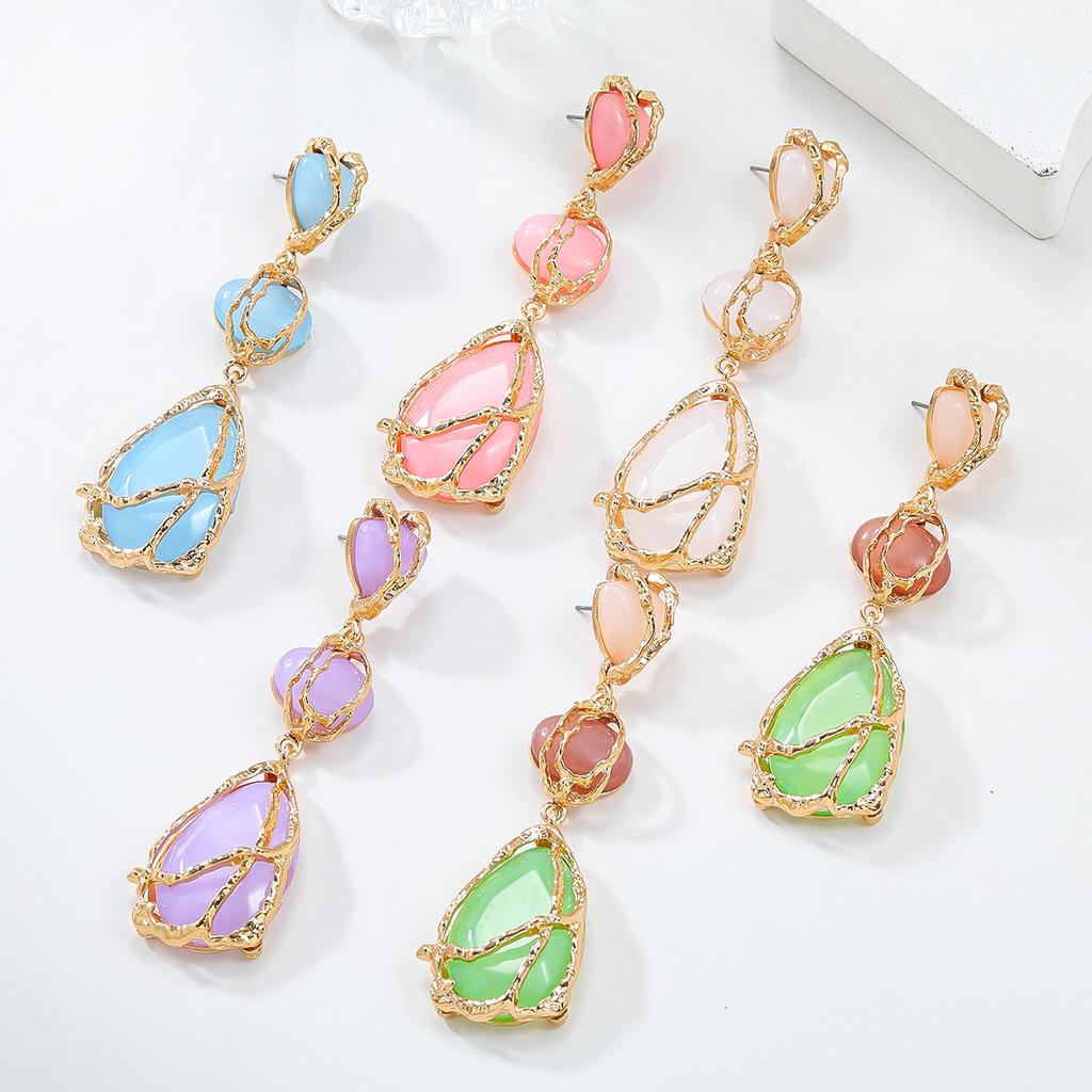 Bohemian Women Earrings Resin Vintage Geometry Piercing Hoop Jewelry Accessories
