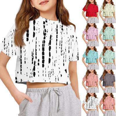 Kinder T-Shirt Jungen Mädchen Bedruckt Farbe Freilegen Der Nabel Kurzarm Lockere Passform Pullover Tops