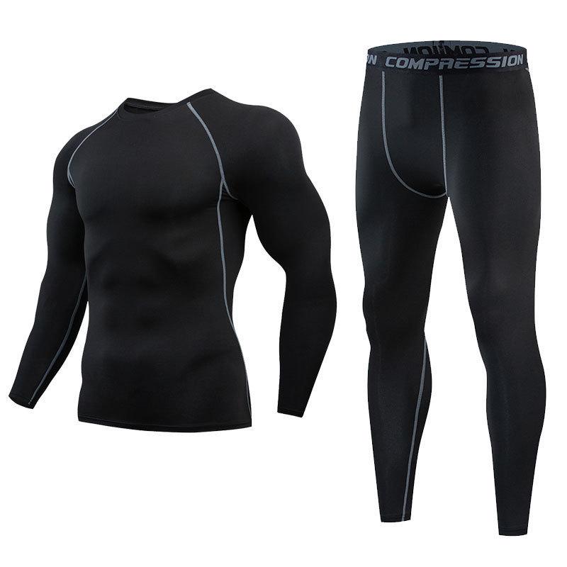 Men's Fleece-Lined Breathable Fitness Set: Warm Base Layer Tights & Long Sleeve Shirt for Running/Basketball