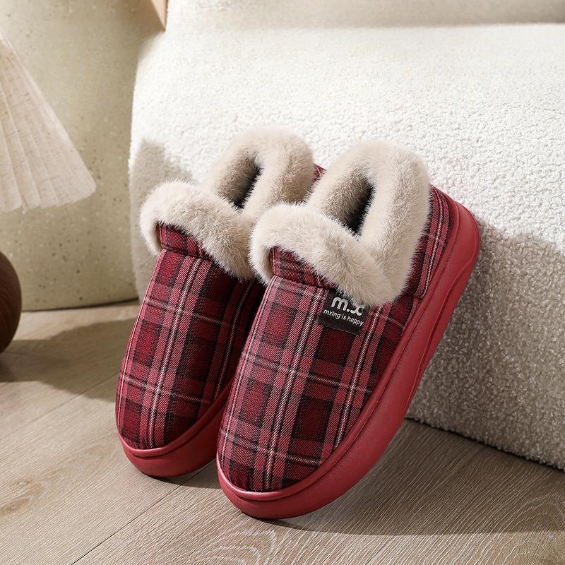Mode Mode Paar Winter Zehenwickel Warm Plaid Baumwollpantoffeln Dicke Weiche Sohle Pantoletten Herren Damen Indoor Boden Flach Zuhause Rutschfeste Schuhe