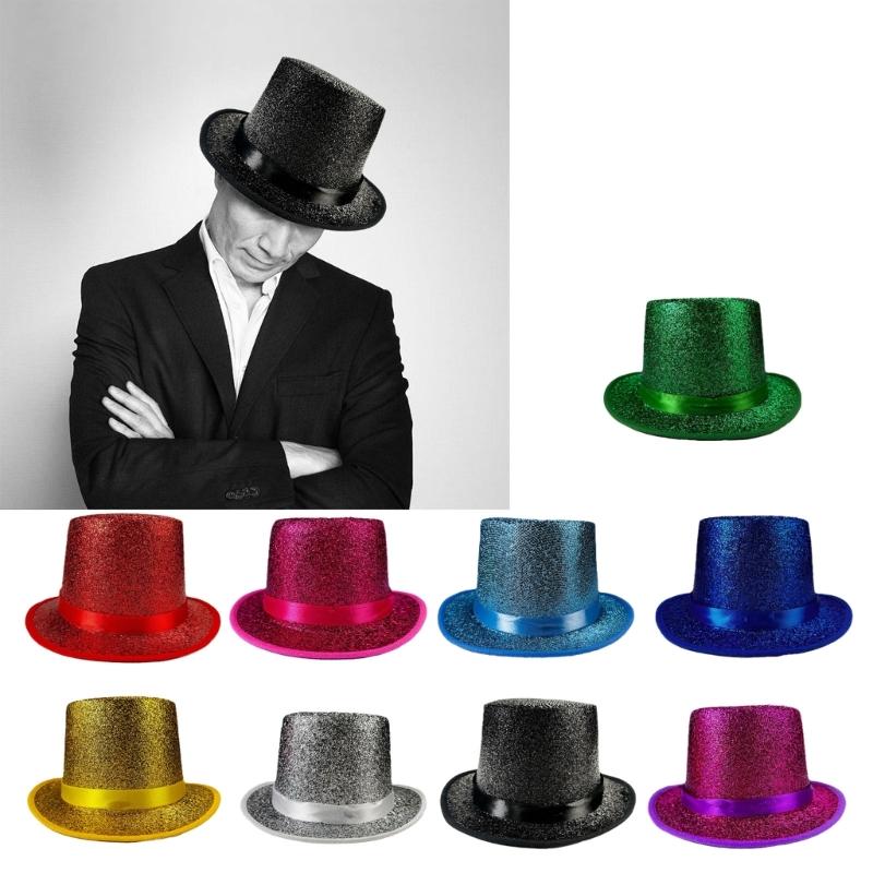 Bright Color Magicians Hat for Women Men with Belt Tall Hat Adult Theme Party Costume Hat Stage Performers Hat