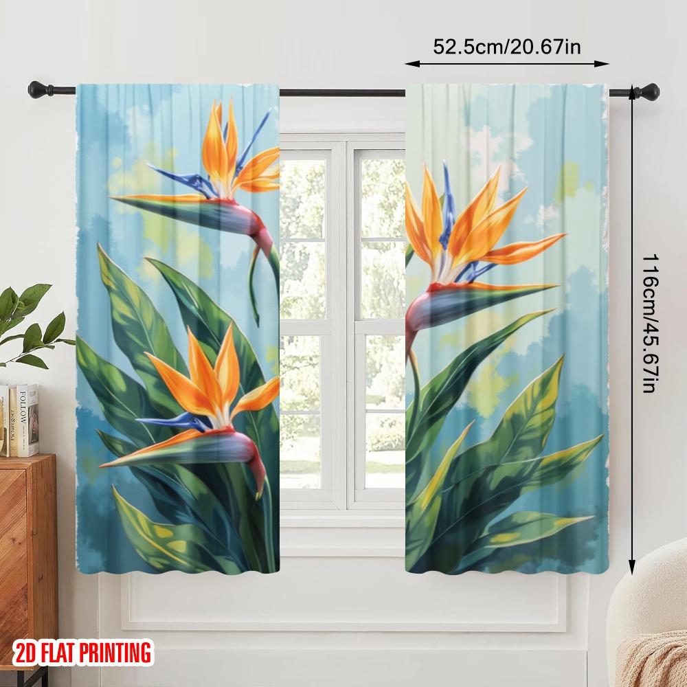 2pcs,2D Plane Printing Popular Curtain Panels Tropical Elegance Polyester Fabric (without Rod) Holiday for Bedroom, Living Room,